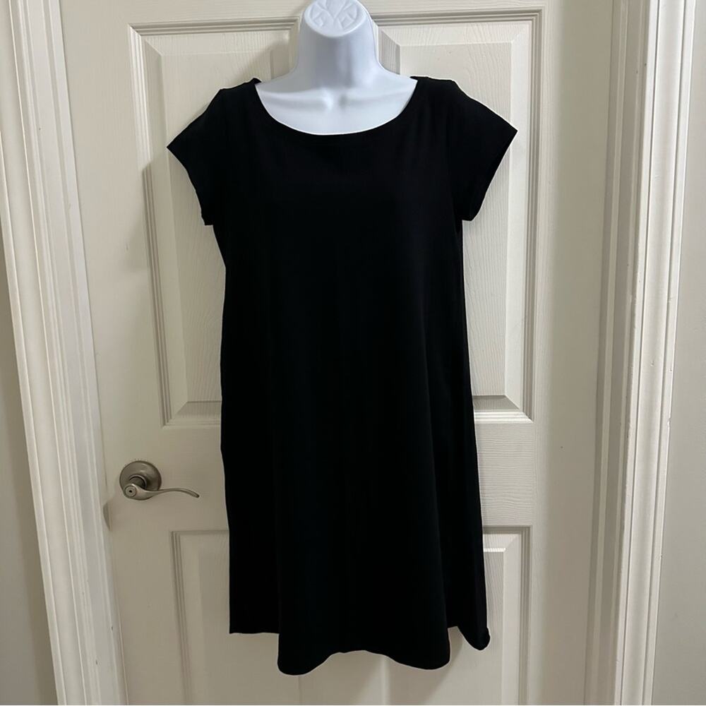 EILEEN FISHER Cotton Short Sleeve Scoop Neck  T-Shirt Dress Black Women’s sz S